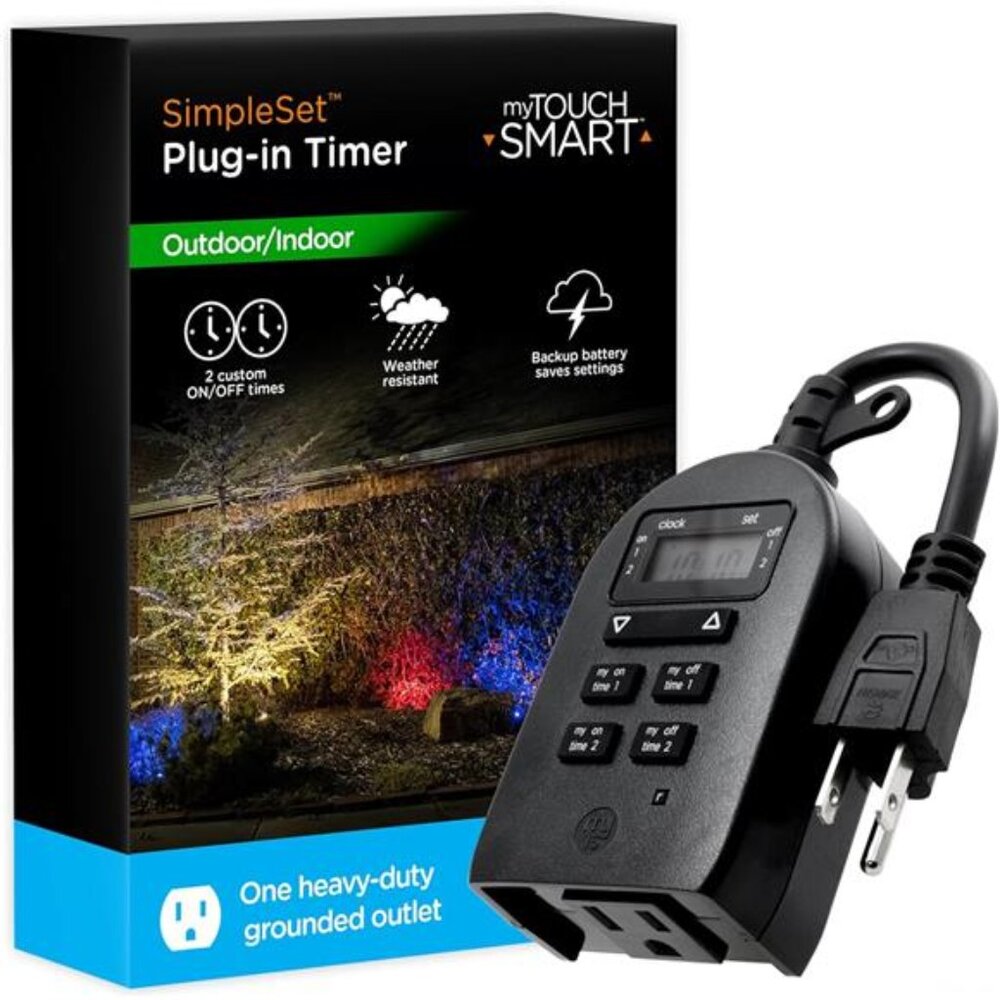 Indoor/Outdoor Plug-in Digital Timer, One Grounded Outlet, Two Easy-to-Set